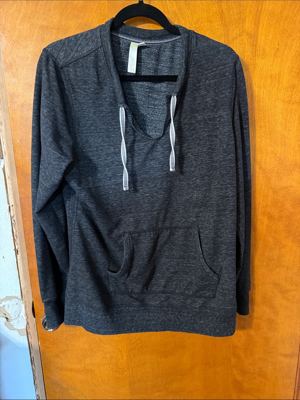 GreenTea Women's V-Neck Pullover Hoodie - Charcoal with White Drawcords